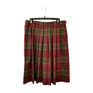 Vintage Red Plaid Wool Pleated Skirt Midi Sz 8-10 USA Made Grunge Rock Coquette